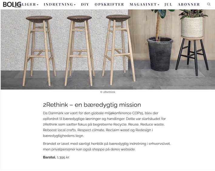 Boligmagasinet har 2RETHINK på listen over bæredygtige brands du skal kende