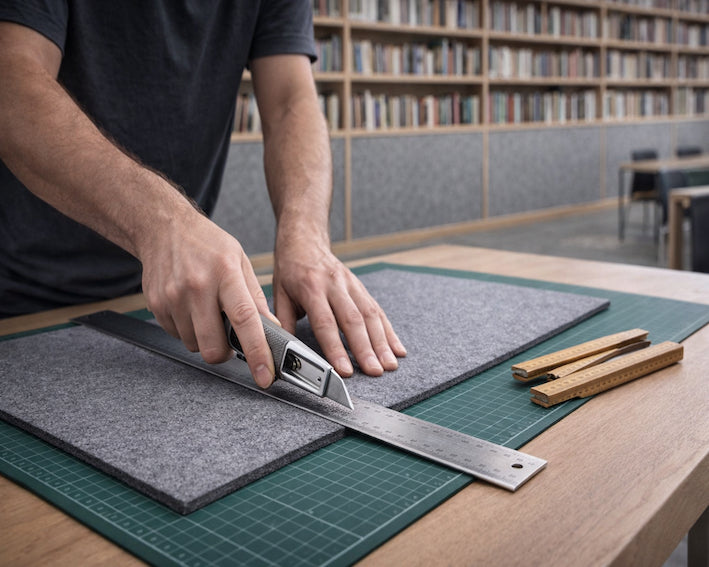 REFELT. 9 mm akustikplader af recyclede plastflasker. Mål 2440x1220x9 mm.