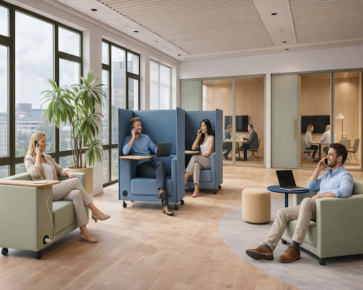 Arbejdssofa til 1 person. Perfekt til storrum, kontorhoteller mm