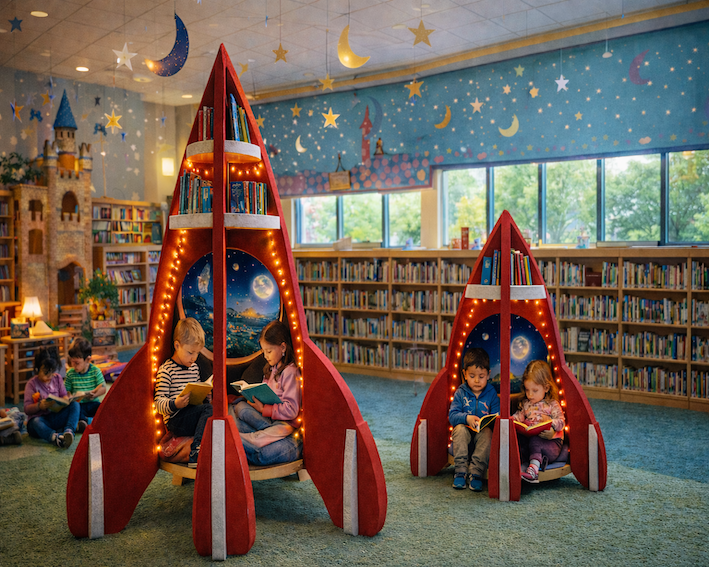 Gentænk biblioteket. Kreativ biblioteksindretning.