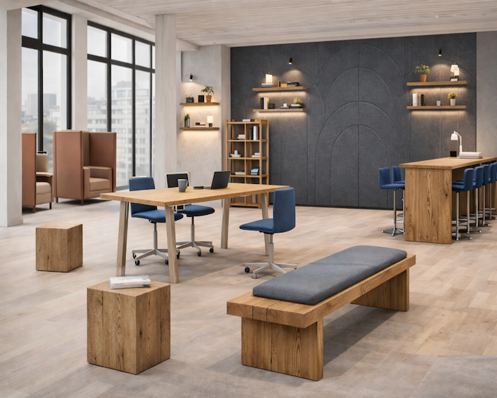 Finværk bænk af genbrugstræ fra gamle togvogne,