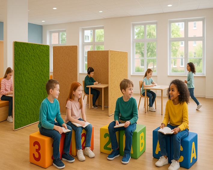 Gentænk skolens rum.