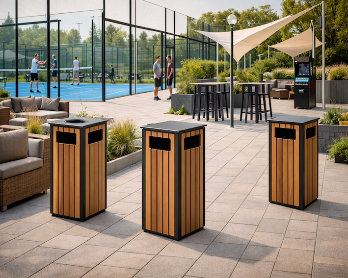 2rethink udendørs skraldespand i stål og komposit træ